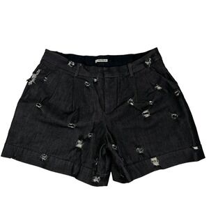 Miu Miu Black Italian Denim Distressed High Waisted Shorts 4